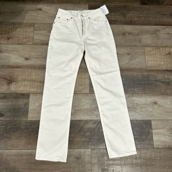 NWT AGOLDE Lana mid rise vintage straight jeans in off white Drum - Picture 2 of 5